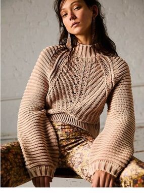 Free People Sweetheart Mock Neck Sweater Tan L